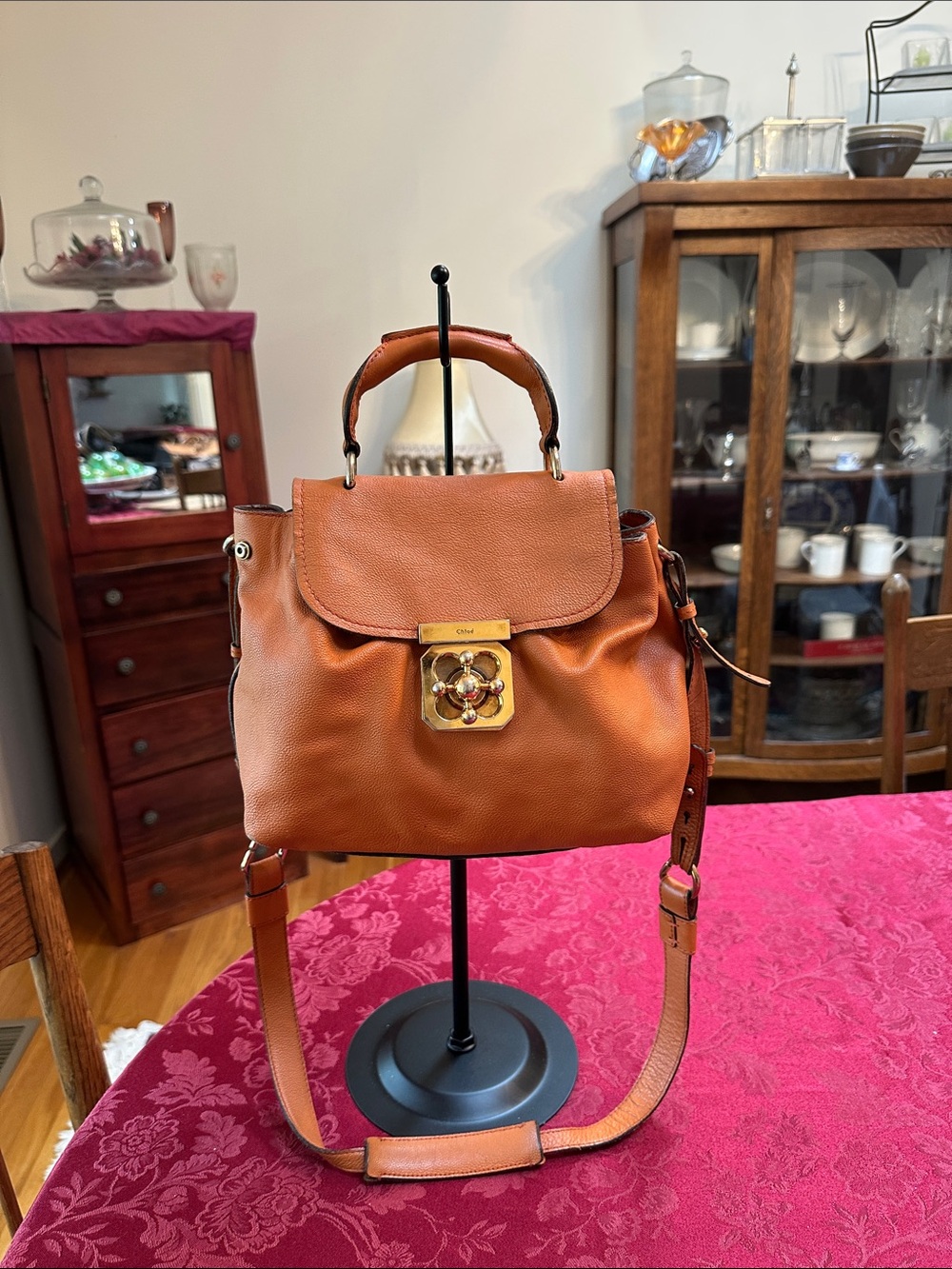 Chloe Orange Leather Elsie Top Handle Crossbody Bag